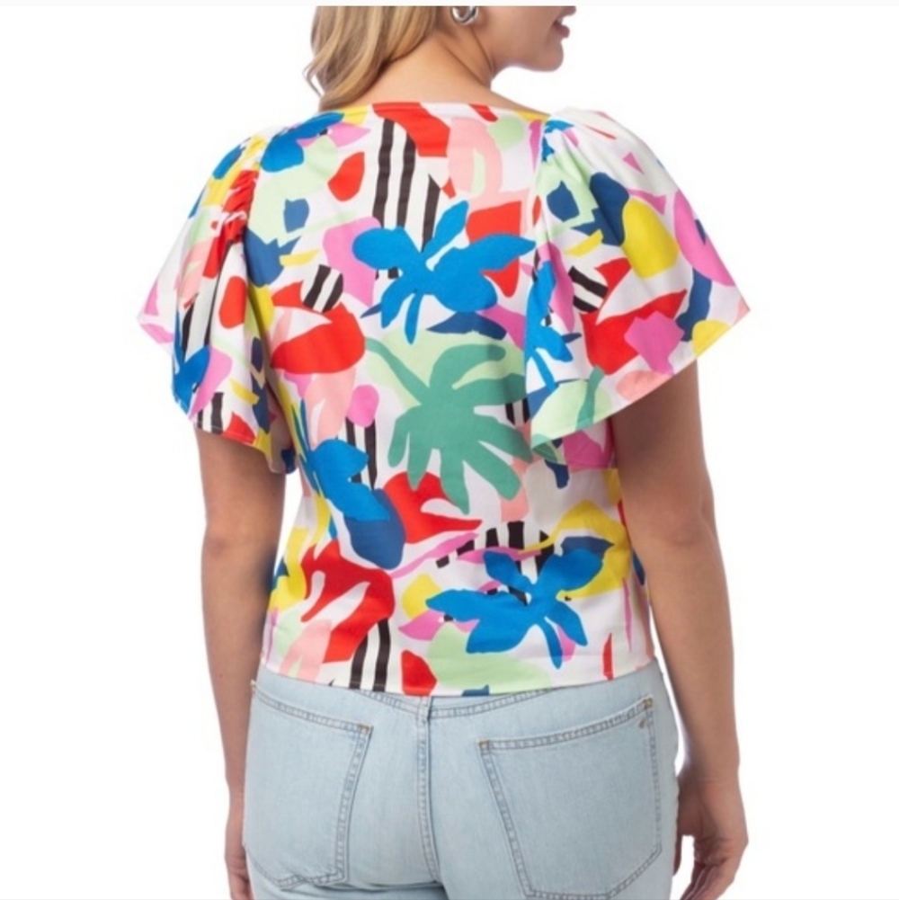 Crosby By Mollie Burch Campbell Multicolor Flutter Sleeve Top - Large - Picture 2 of 8